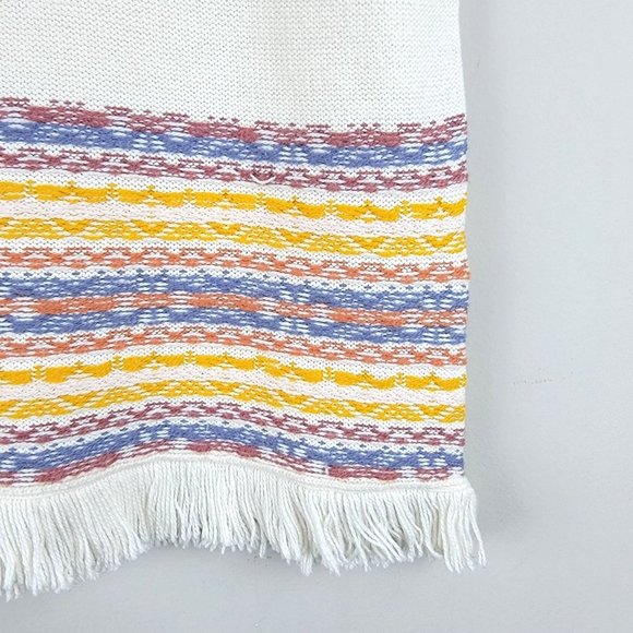 Madewell Cotton Blend Colorful V Neck Short Sleeve Fringe Hem Cropped Top Size S - Picture 6 of 9